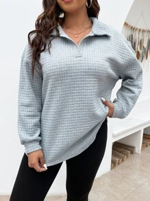 Calvaya Áo thun Plus size màu trơn Giải trí - Màu Xám nhạt - Xem 4