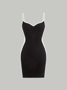 SHEIN MOD 撞色滾邊吊帶連衣裙 - 黑色 - 查看 1