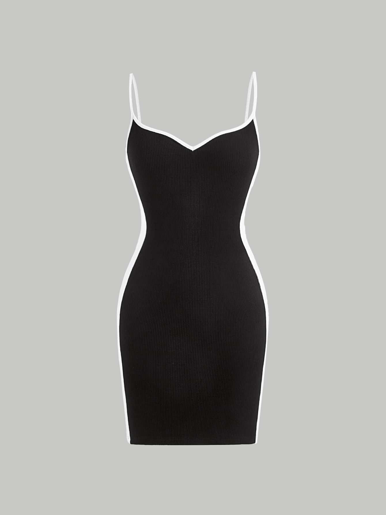 SHEIN MOD 撞色滾邊吊帶連衣裙 - 黑色 - 查看 1