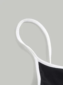 SHEIN MOD 撞色滾邊吊帶連衣裙 - 黑色 - 查看 4