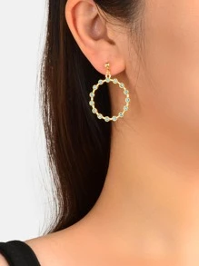 Rhinestone Decor Earrings - Yellow Gold - View 2