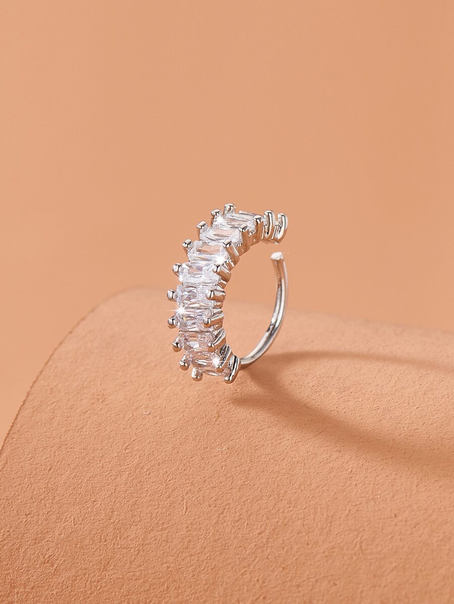 Cubic Zirconia Decor Nose Ring Copper Popular Piercing Body Jewelry Gift For Women & Men - Silver - View 1