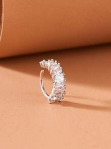 Cubic Zirconia Decor Nose Ring Copper Popular Piercing Body Jewelry Gift For Women & Men - Silver - View 2