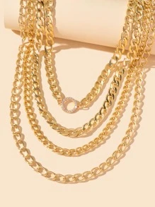 水鑽裝飾多層次項鍊 - 金黃色 - 查看 2