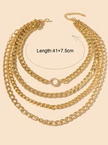 水鑽裝飾多層次項鍊 - 金黃色 - 查看 3