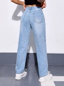 Ripped Mom Fit Jeans - Light Wash - View 2