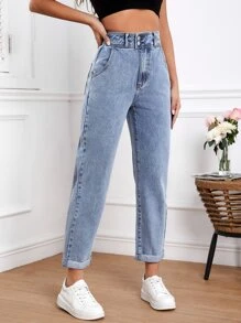 Zipper Fly Mom Fit Jeans - Medium Wash - View 3