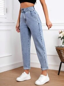 Zipper Fly Mom Fit Jeans - Medium Wash - View 4