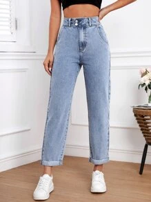 Zipper Fly Mom Fit Jeans - Medium Wash - View 5