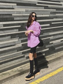 DAZY 落肩口袋贴布衬衫，秋季女装 - 粉色 - 查看 4