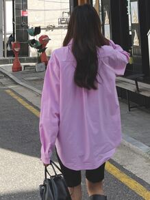 DAZY 落肩口袋贴布衬衫，秋季女装 - 粉色 - 查看 7