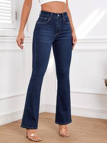 Slant Pocket Flare Leg Jeans - Dark Wash - View 6