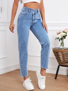 SHEIN Frenchy High Waist Mom Fit Jeans - Medium Wash - View 7