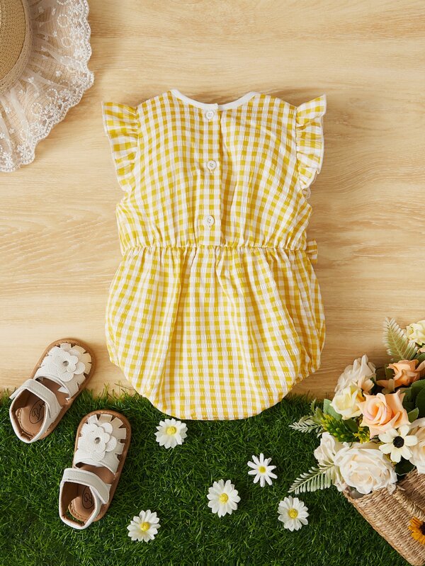 SHEIN Baby Gingham and Floral Print Schiffy Ruffle Trim Bodysuit SHEIN USA