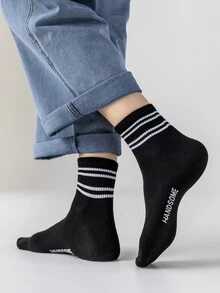 5pairs Men Striped & Letter Graphic Crew Socks - Multicolor - View 2