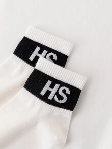 5pairs Men Striped & Letter Graphic Crew Socks - Multicolor - View 4