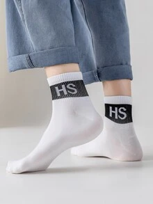 5pairs Men Striped & Letter Graphic Crew Socks - Multicolor - View 5