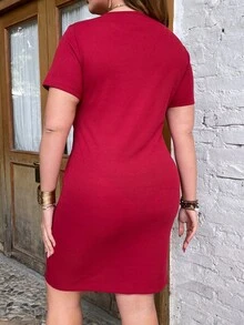 SHEIN LUNE Vestido bajo cruzado unicolor - Rosa Roja - Ver 2