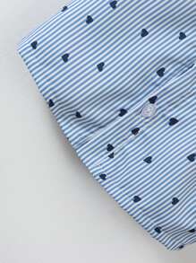 SHEIN Toddler Girls Striped & Heart Print Shirt & Ruffle Hem Shorts - Blue - View 7