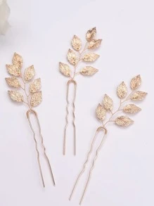 3pcs Leaf Decor Bridal Hair Pin Boho - Gold - View 1