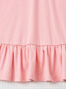 SHEIN Young Girl Strawberry Patched Ruffle Trim Dress - Coral Pink - View 4
