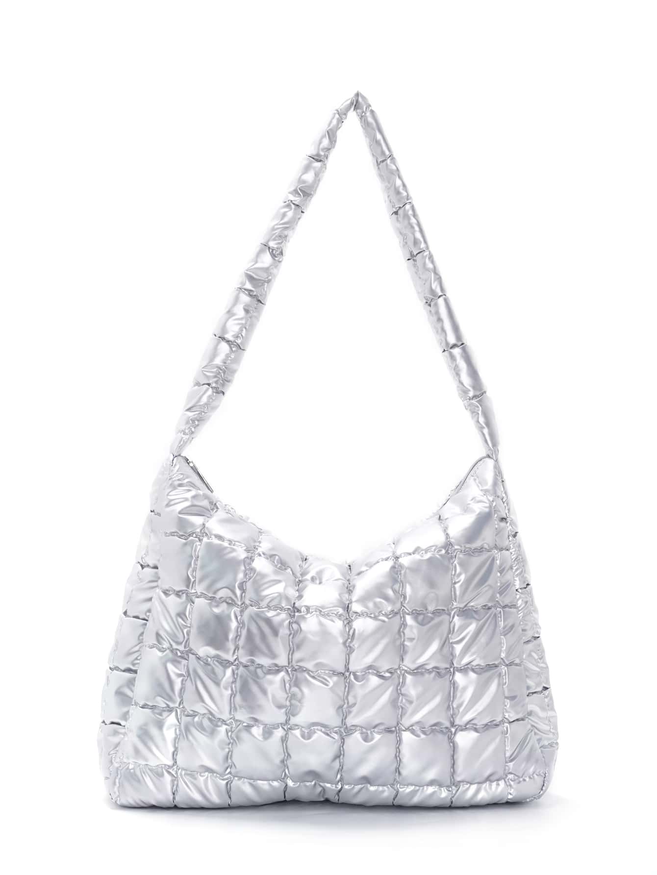 Metallic Quilted Design Hobo Bag - Silver - View 1