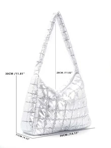 Metallic Quilted Design Hobo Bag - Silver - View 5