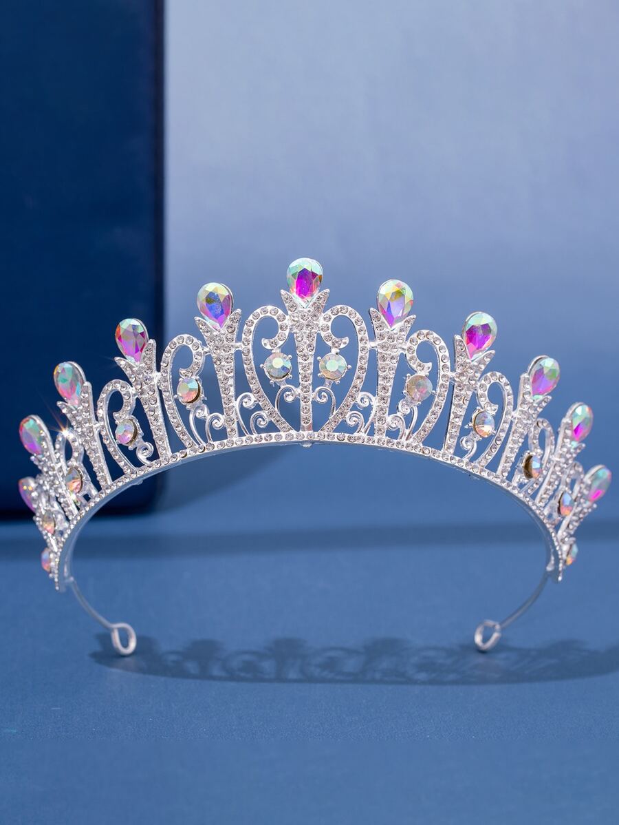 Rhinestone Crown Design Bride Headband - Silver - View 1