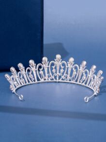 Rhinestone Crown Design Bride Headband - Silver - View 2