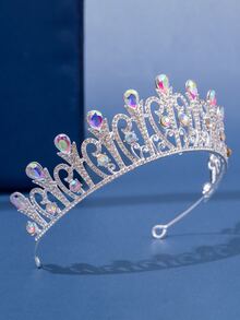 Rhinestone Crown Design Bride Headband - Silver - View 3