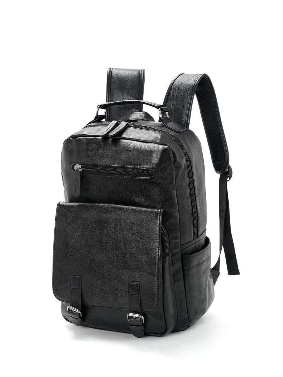 搭扣裝飾功能背包 - 黑色 - 查看 1