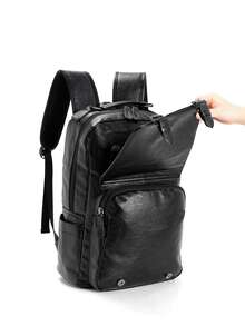 搭扣裝飾功能背包 - 黑色 - 查看 4