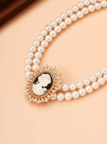 Figure Graphic Faux Pearl Beaded Necklace - Multicolor - View 3