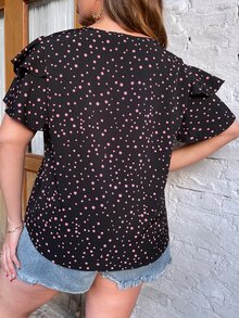 SHEIN LUNE Plus Allover Print Layered Sleeve Blouse - Black - View 2