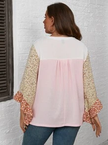 SHEIN VCAY áo nữ kích thước lớn Xù Khối Màu Họa tiết hoa Boho - Nhiều màu - Xem 2