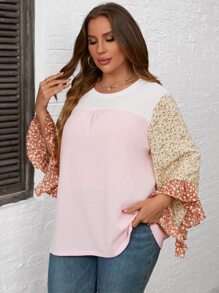 SHEIN VCAY áo nữ kích thước lớn Xù Khối Màu Họa tiết hoa Boho - Nhiều màu - Xem 4