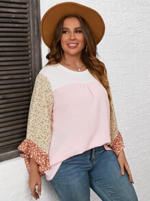 SHEIN VCAY áo nữ kích thước lớn Xù Khối Màu Họa tiết hoa Boho - Nhiều màu - Xem 6