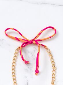 Summer Zebra Stripe Chain Detail Halter Bikini Top - Multicolor - View 4