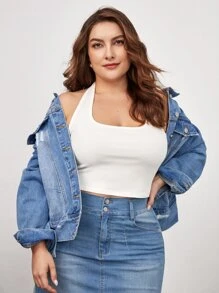 SHEIN BASICS Hơn Đồ đan Ribbed Áo hai dây - trắng - Xem 5