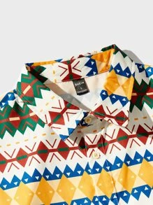 Manfinity Men Geo Print Shirt & Drawstring Waist Shorts - Multicolor - View 5