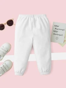 SHEIN Baby Cartoon & Letter Graphic Joggers - White - View 2