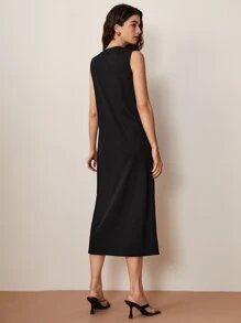 SHEIN BASICS Split Hem Solid Dress - Black - View 2
