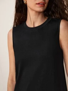 SHEIN BASICS Split Hem Solid Dress - Black - View 3