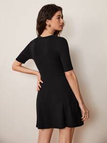 SHEIN BASICS Solid Flare Hem Dress - Black - View 2