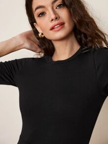 SHEIN BASICS Solid Flare Hem Dress - Black - View 5