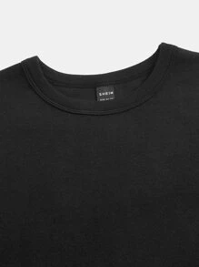 SHEIN BASICS Solid Flare Hem Dress - Black - View 8