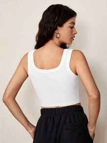 SHEIN BASICS 1pc Solid Crop Tank Top - White - View 2