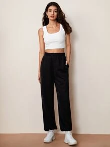 SHEIN BASICS 1pc Solid Crop Tank Top - White - View 6