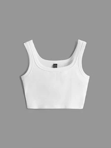 SHEIN BASICS 1pc Solid Crop Tank Top - White - View 7