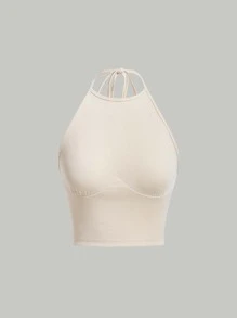 SHEIN MOD Solid Halter Top - Beige - View 1